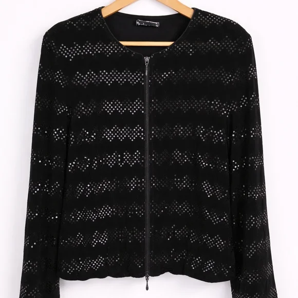 ✨ Joseph Ribkoff Black Sequin Zip-Up Jacket – Elegant Statement Piece - Picture 2 of 8